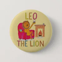 Leo the Lion, tea drinker, zodiac cute lion Button