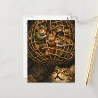 Mice in a trap in a cave with a cat postcard