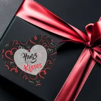 Red and White Doodle Hearts Love Script On Black Heart Sticker