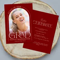 Red Modern Minimal Arch Photo Graduation Party Invitation