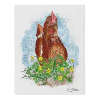 Hand drawn Chicken Art Faux Canvas Print