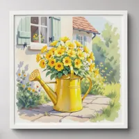 Pretty Yellow Flowers in Watering Can   Peel And Stick Photo Tile