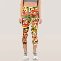 Retro Bubbles Digital Art     Capri Leggings