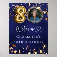 80th Birthday blue gold stars photo welcome Poster