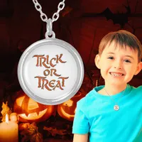 Halloween Trick or Treat Words Round Silver Plated Necklace