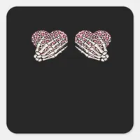 Funny Valentines Day Skeleton Hands Hearts Girl Square Sticker