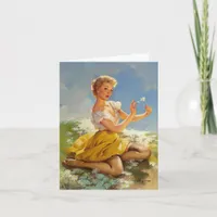 Vintage Pinup Gal Picking Daisies, Father's Day Card