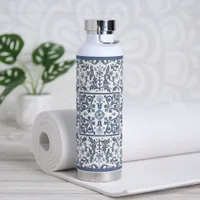 Blue Fancy Floral Pattern Water Bottle