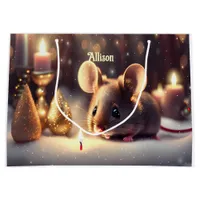 Cute mouse celebrates Christmas - custom  Large Gift Bag