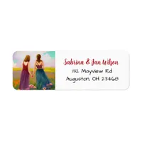 Beautiful Lesbian Couple in Field of Flowers Label