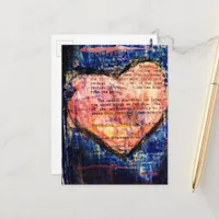 On Blue a Pink Heart Mixed Media Collage Postcard