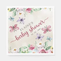 Rustic Floral Colorful Butterflies Baby Shower Napkins