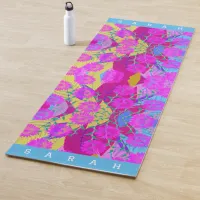 pink sunflowers tropical leaves modern floral art  yoga mat