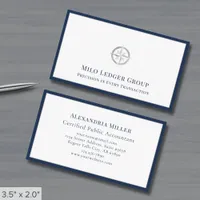 Compass Logo Navy Blue Border Business Card