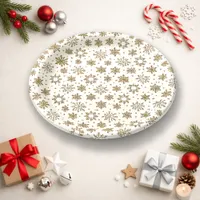 Elegant Gold Snowflake Pattern Design Paper Plates