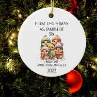 First Christmas Family of Six Cute Chicks Ceramic Ornament