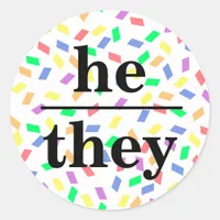 He they pastel rainbow sprinkles pronoun  classic round sticker