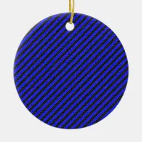 Thin Black and Blue Diagonal Stripes Ceramic Ornament