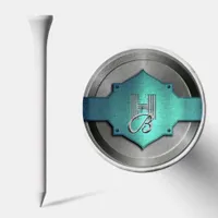 Metallic Blue Green Steel trompe l’œil Monogram  Golf Tees