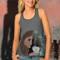 Grey Women's blue floral Tank Top