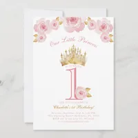 Pink and Gold Princess 1st Birthday Invitation 