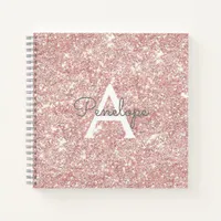 Rose Gold  Pink Glitter and Monogram Sketchbook Notebook