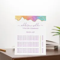 Rainbow And Gold Watercolor Agate Price List Foam Board