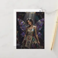Fairy in a Recycled Dress of Colorful Printed Rags Postcard