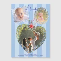 Ornate Frames 3 Photo 1st Christmas Blue Milestone Magnetic Invitation