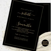 Gold Script Border 60th Birthday Party Black Invitation