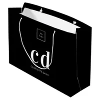 Logo black white monogram initials shopping large gift bag