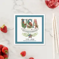 250 Years of Freedom Elegant Patriotic Blue Border Napkins