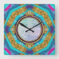 Groovy Mandala Aqua Blue Purple Wall Clock