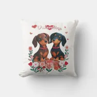 Dachshunds Hearts Flowers Dogs Valentine's Day Throw Pillow