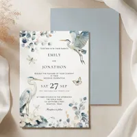 Elegant Blue Heron Foliage Wedding Invitation