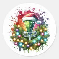 Watercolor Disc Golf Themed Christmas Classic Round Sticker