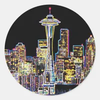 Dark be the Night - Luminous Seattle Skyline Classic Round Sticker