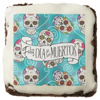 Sugar Skulls and Swirls Rose Turquoise ID725 Brownie