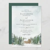 Elegant Forest Cabin Pine Trees Winter Wedding Invitation