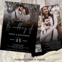 Script 2 Photos Overlay QR Code Wedding Black Invitation