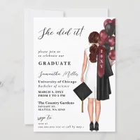 Burgundy Modern Photo She Did It Graduation  Invitation