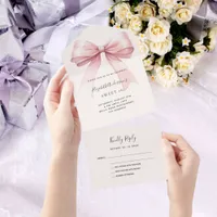 Bow pink beige cream Sweet 16 rsvp All In One Invitation