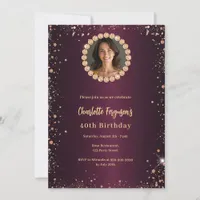 Birthday burgundy diamonds glitter photo invitation