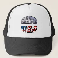 Washington State Picture and USA Flag Text Trucker Hat