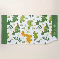 Cute Green and Orange Dinosaur Kids' Beach Towel