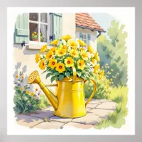 Pretty Yellow Flowers in Watering Can   Poster