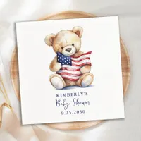 Patriotic Teddy Bear Red White Blue Baby Shower Napkins