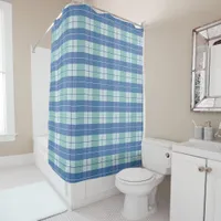 Hamptons Light Blue Tartan Plaid Patterned Shower Curtain