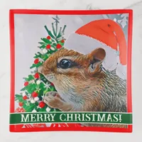 Chipmunk with Christmas Hat in Front of Tree Trinket Tray