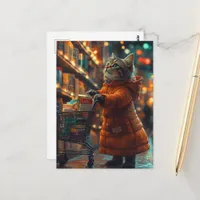 Cute Kitten dressed in Orange Shopping Groceries Postcard